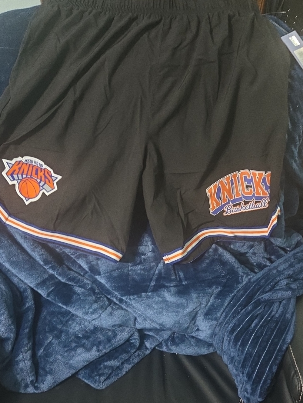 NBA Black New York Knicks Basketball Shorts with Orange & Blue Trim